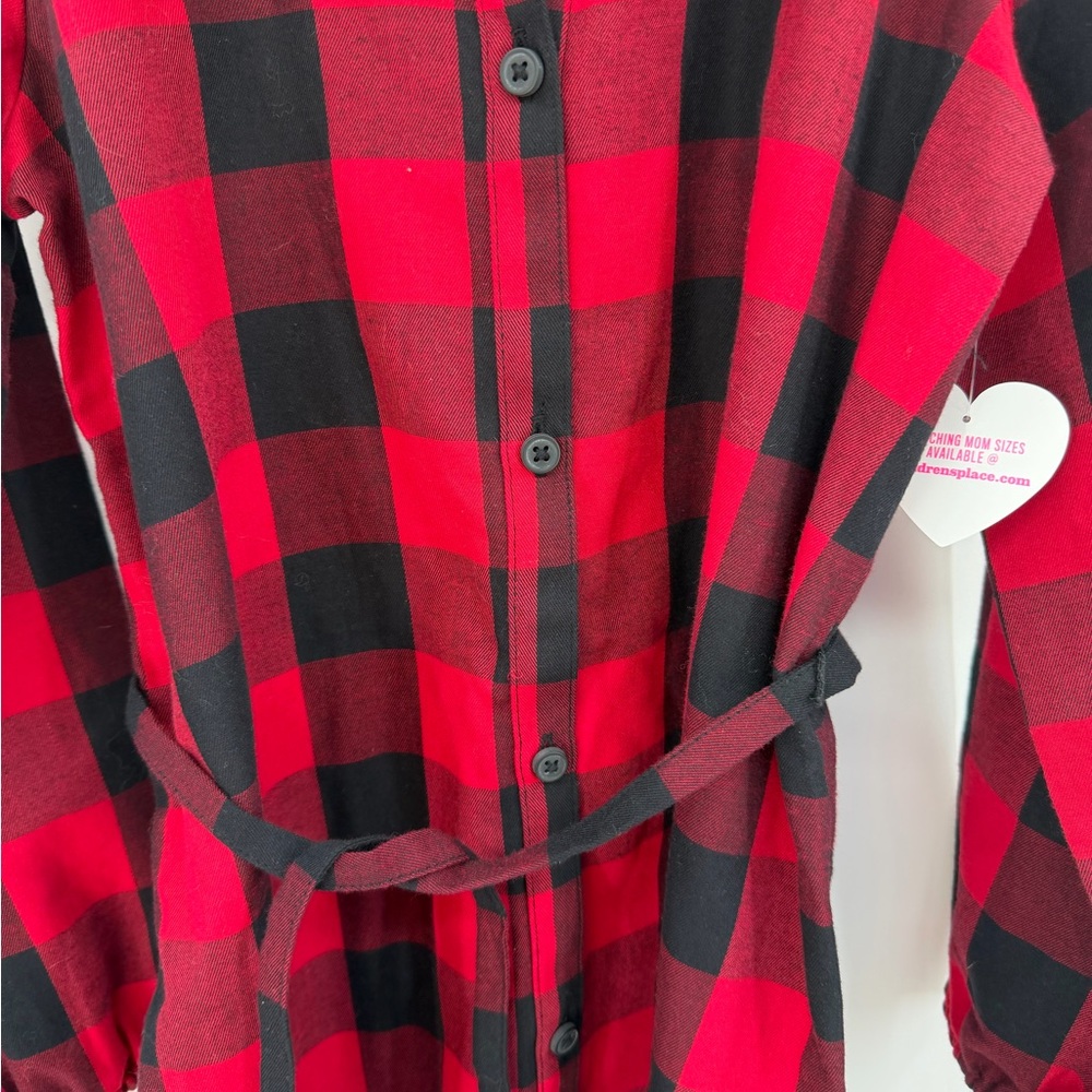 Children’s Place Buffalo Plaid Black Red Button Front Tied Detail Dress Size 7/8 - Picture 5 of 5